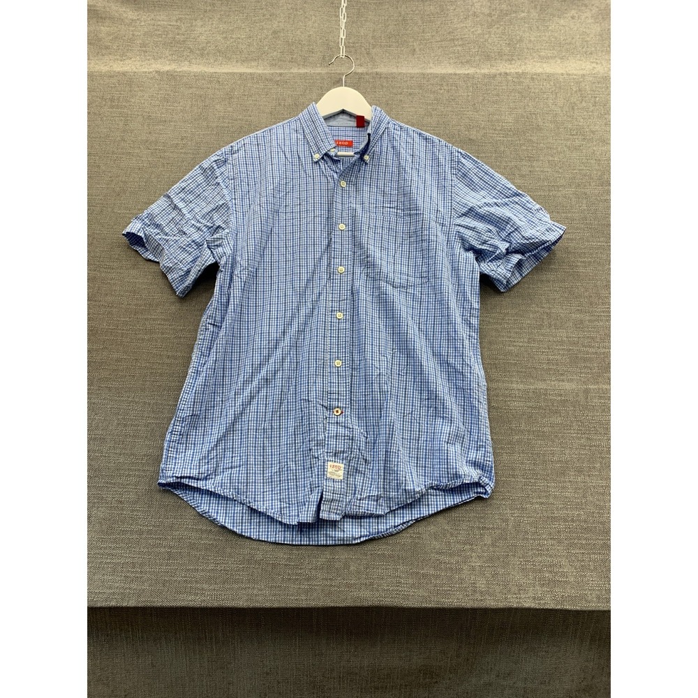 Izod Saltwater Shirt Mens Medium Multicolor Gingham Check Curved Hem Button Down